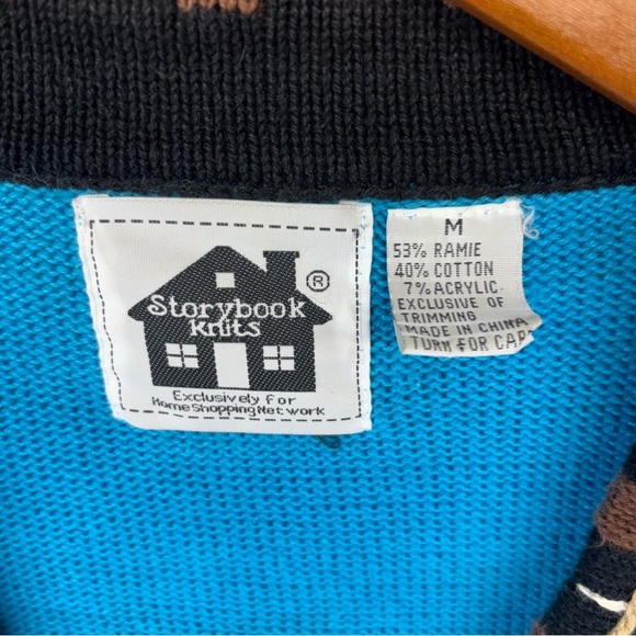 Vtg Storybook Knits Blue Dog Cardigan Sweater Med Cardigan Doggies Bone Buttons - Picture 3 of 10